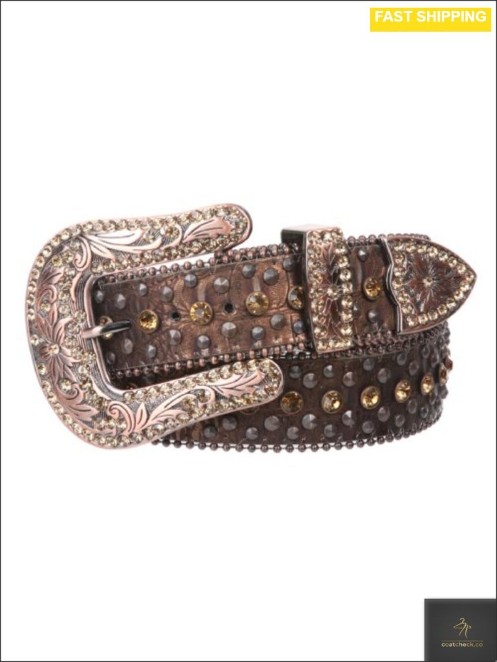 Faux Alligator Rhinestone Studded Leather Belt Western Cowgirl
